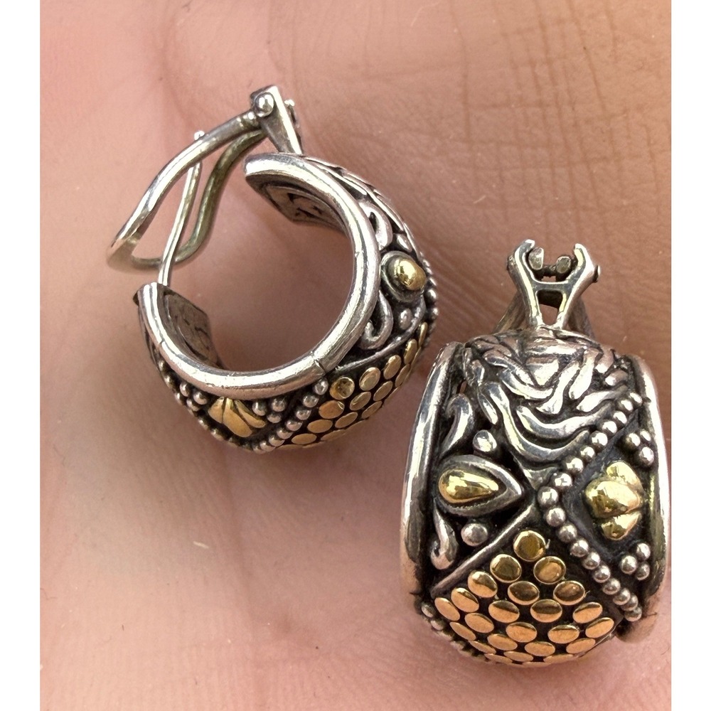 John Hardy Earrings Jaisalmer Dot 18K Gold 925 Sterling Clip On Omega 17g